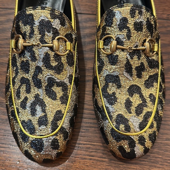 Gucci NWT Jordaan Horsebit Loafers with leopard print jacquard and gold hardware - Picture 8 of 12